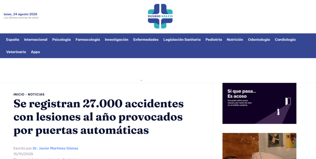 Se registran 27.000 accidentes con lesiones al año provocados por puertas automáticas