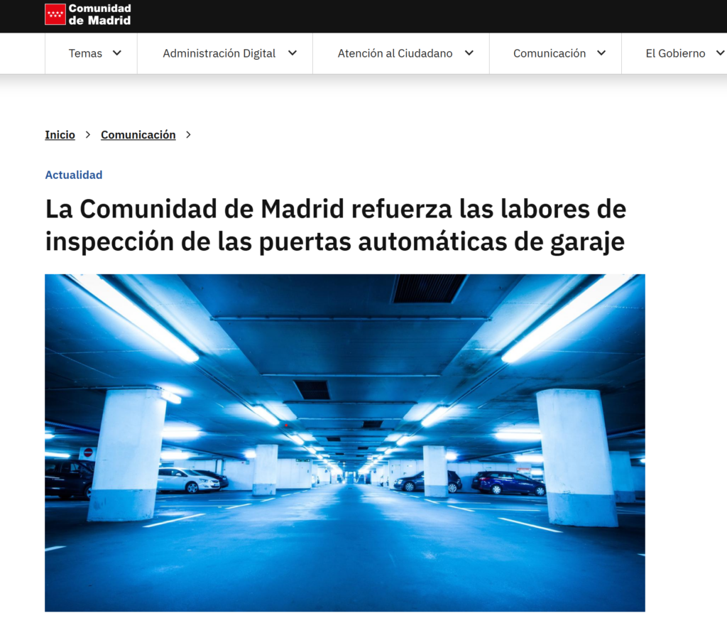 La Comunidad de Madrid refuerza las labores de inspección de las puertas automáticas de garaje